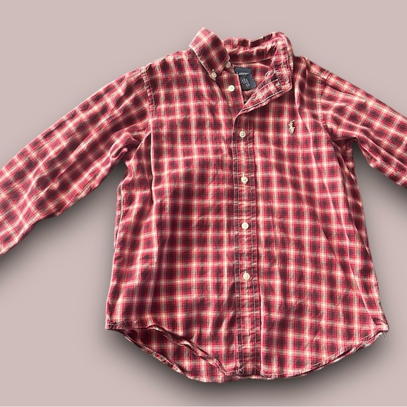 Ralph Lauren Button Down Dress Shirt Boys Size 5 red, white, and black plaid. - Picture 1 of 8